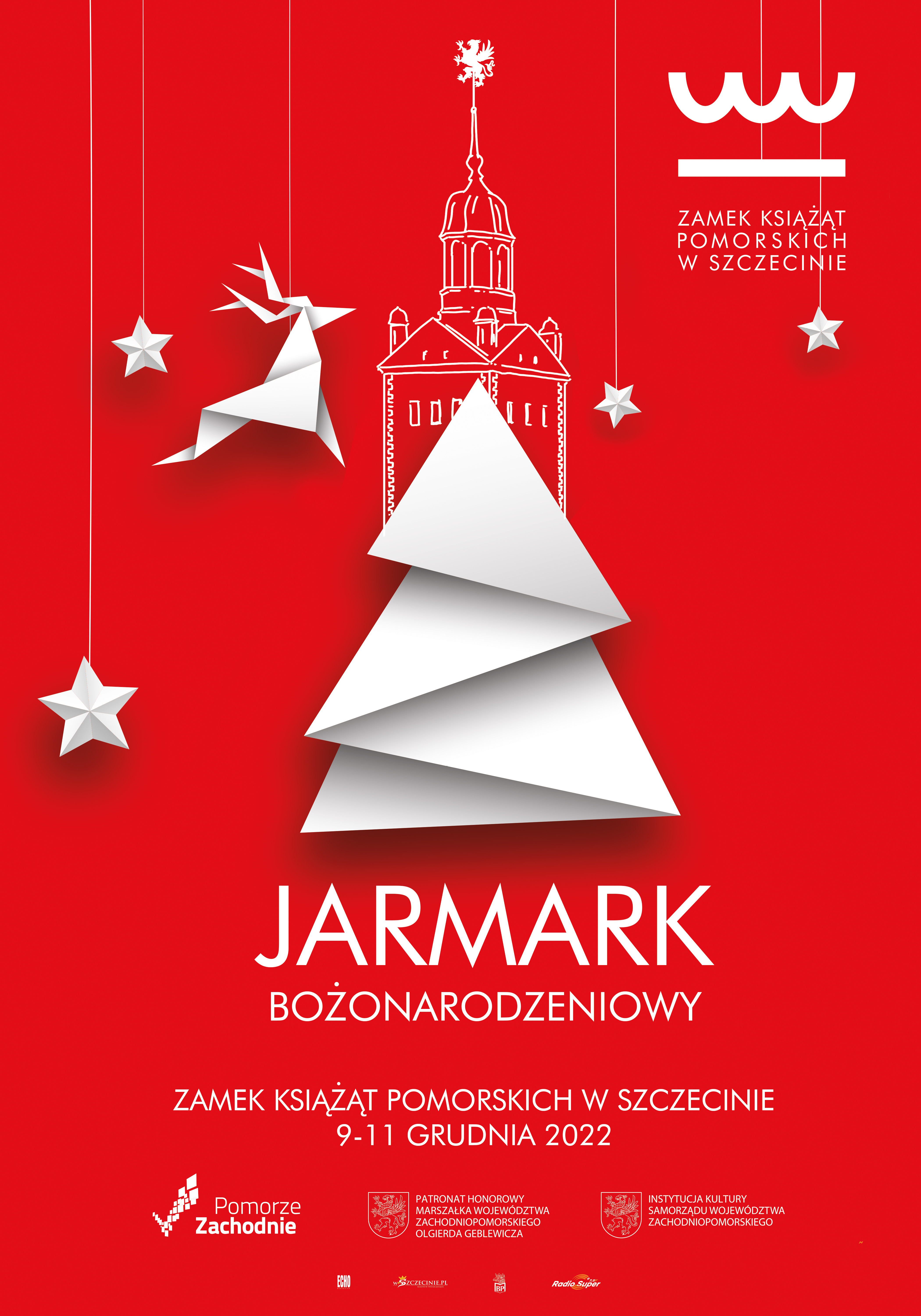 Plakat Jarmarku Bożonarodzeniowego Zamek Książąt Pomorskich świąteczne tło