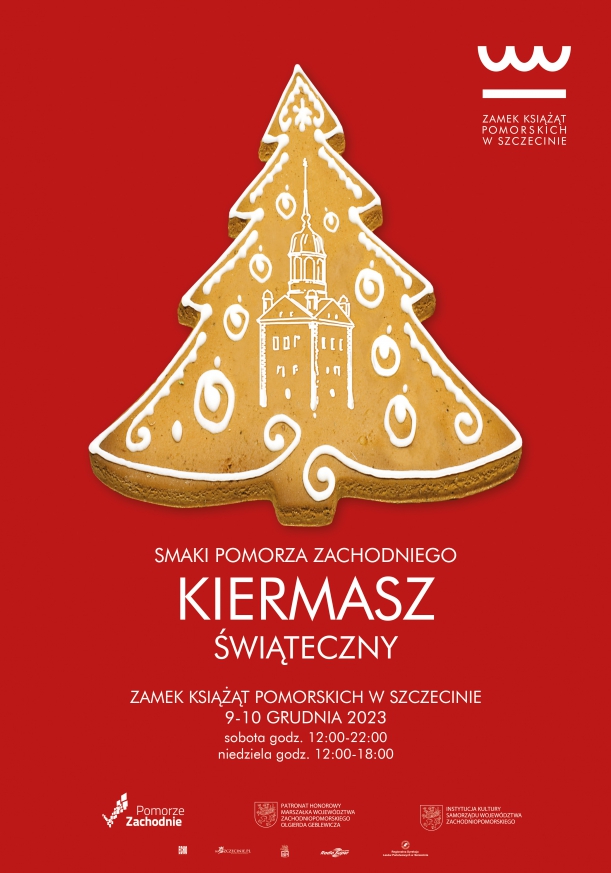 plakat przedstawiający piernik z zamkiem książąt pomorskich i zapraszający na kiermasz świąteczny