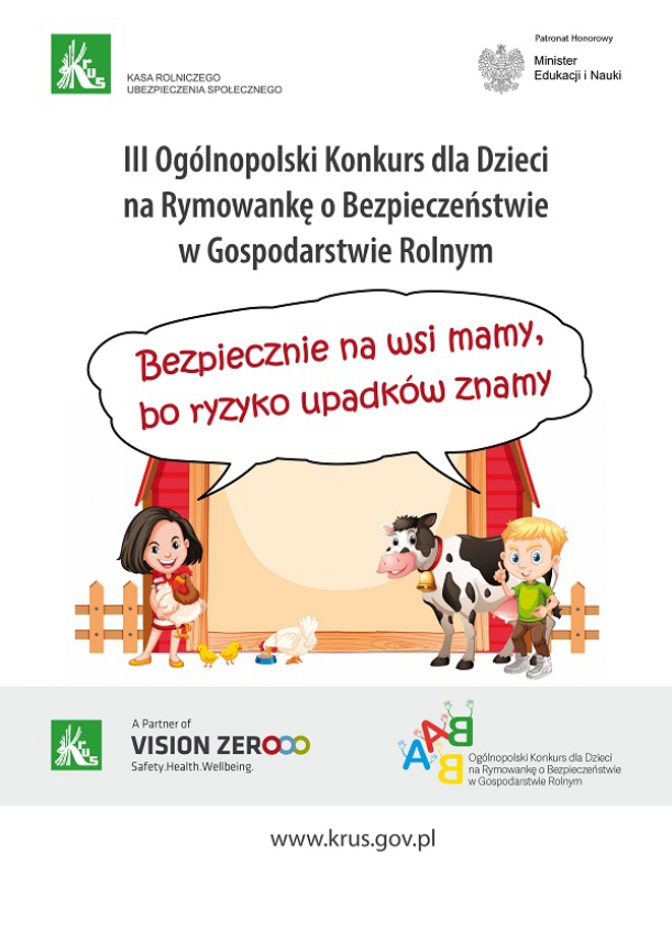 plakat konkursu KRUS dzieci bawiące sie w gospodarstwie rolnym