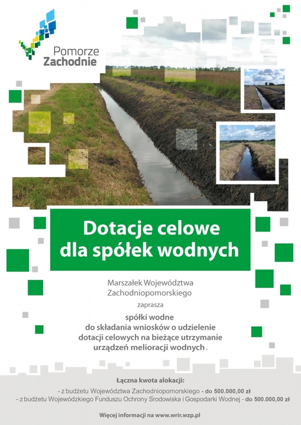 plakat informujący o dotacjach dla spółek wodnych