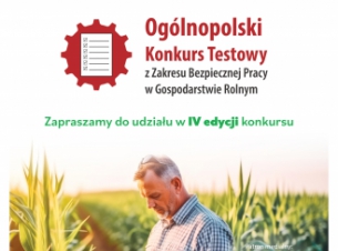 plakat konkursu rolnik na polu z tabletem