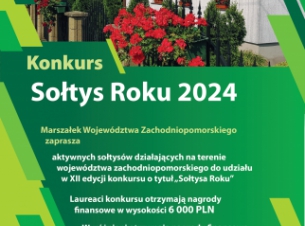 Plakat konkursu „Sołtys Roku” z widocznym domem sołtysa