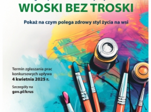 Plakat konkursu plastycznego dla dzieci przedstawiający farby i pędzle